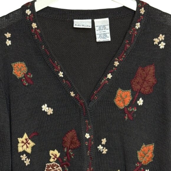 Vintage Bobbie Brooks Womens Gray Fall Cardigan Sweater Embroidered Sz XL 16/18 - Picture 2 of 15